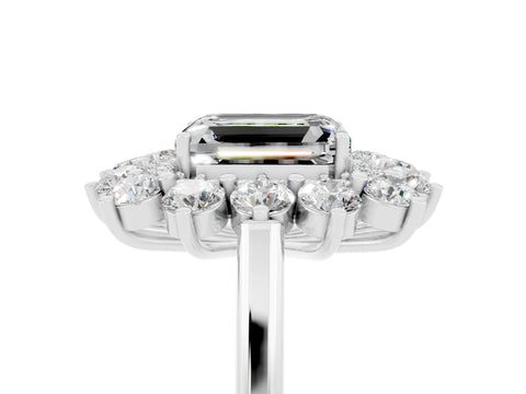White gold Emerald Cut Halo Cluster Diamond Ring with Pave Band and Four-Prong Setting_17