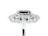 White gold Emerald Cut Halo Cluster Diamond Ring with Pave Band and Four-Prong Setting_17