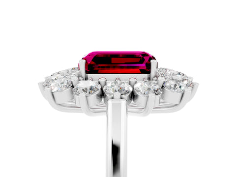 White gold Emerald Cut Halo Cluster Diamond Ring with Pave Band and Four-Prong Setting_17