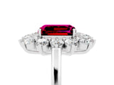 White gold Emerald Cut Halo Cluster Diamond Ring with Pave Band and Four-Prong Setting_17