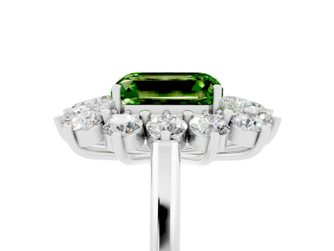 White gold Emerald Cut Halo Cluster Diamond Ring with Pave Band and Four-Prong Setting_17