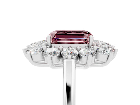 White gold Emerald Cut Halo Cluster Diamond Ring with Pave Band and Four-Prong Setting_17