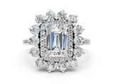 White gold Emerald Cut Halo Cluster Diamond Ring with Pave Band and Four-Prong Setting_19