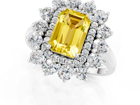 White gold Emerald Cut Halo Cluster Diamond Ring with Pave Band and Four-Prong Setting_19