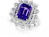 White gold Emerald Cut Halo Cluster Diamond Ring with Pave Band and Four-Prong Setting_1
