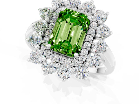 White gold Emerald Cut Halo Cluster Diamond Ring with Pave Band and Four-Prong Setting_1