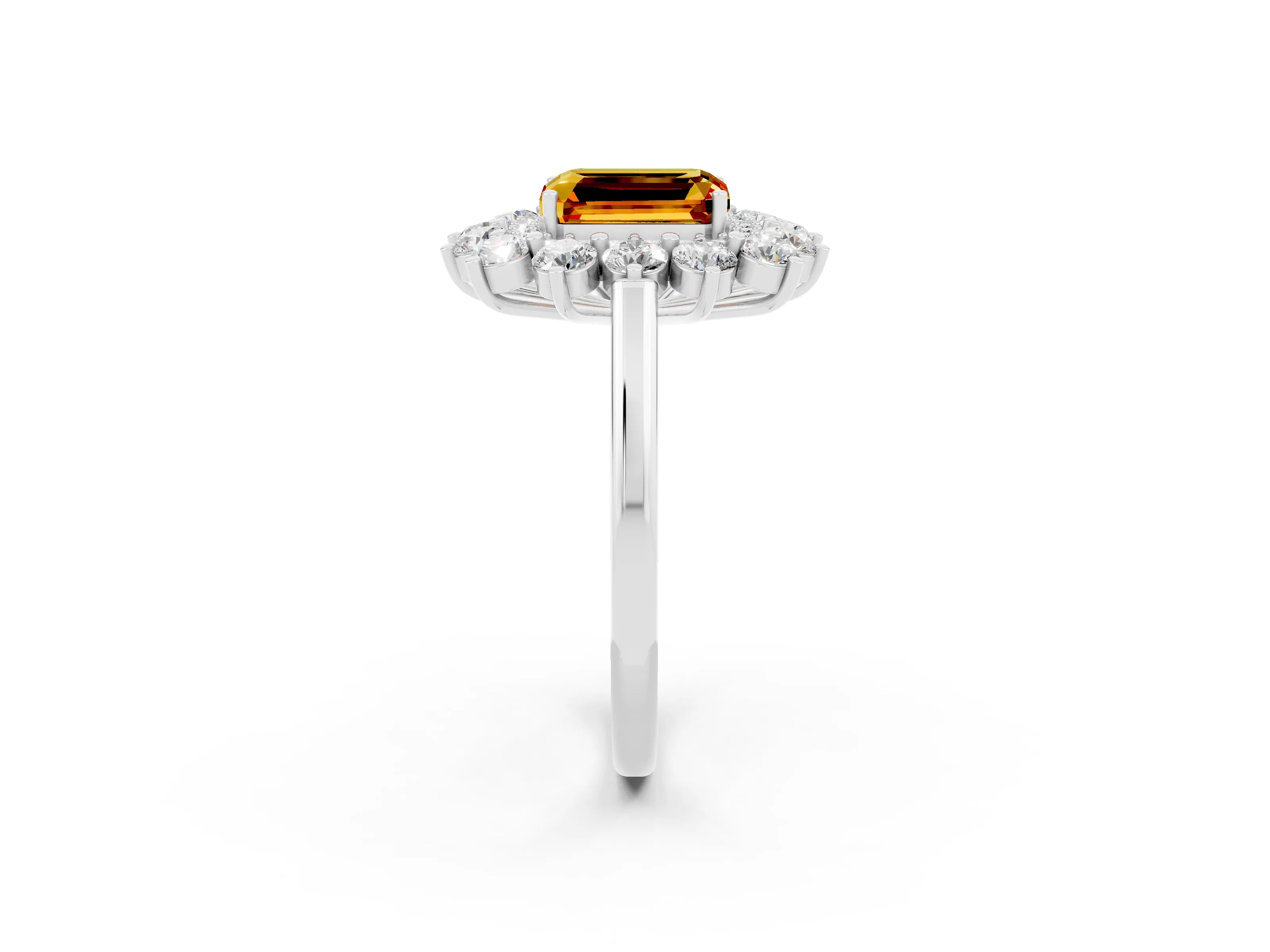 White gold Emerald Cut Halo Cluster Diamond Ring with Pave Band and Four-Prong Setting_20