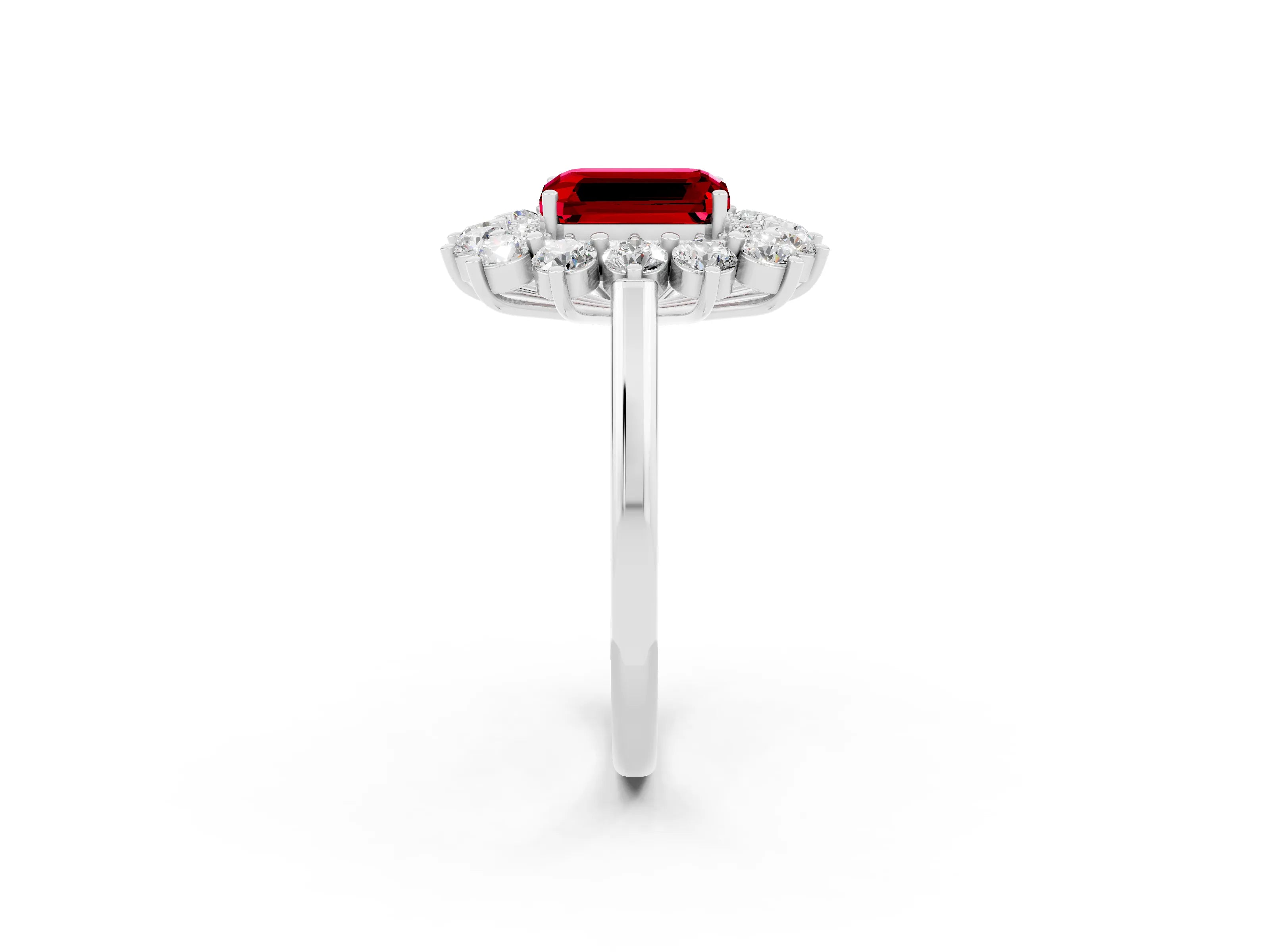 White gold Emerald Cut Halo Cluster Diamond Ring with Pave Band and Four-Prong Setting_20