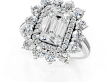 White gold Emerald Cut Halo Cluster Diamond Ring with Pave Band and Four-Prong Setting_20