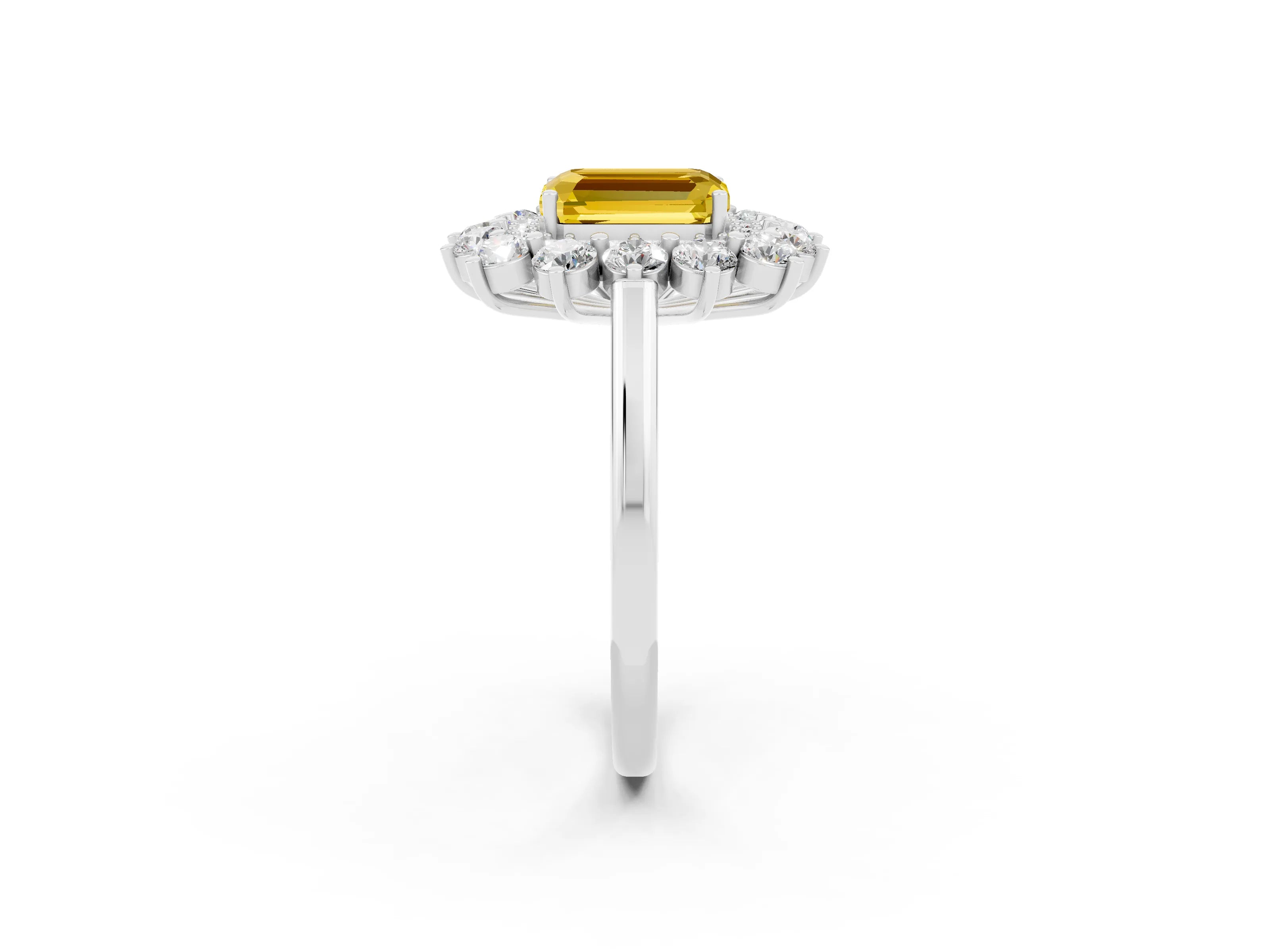 White gold Emerald Cut Halo Cluster Diamond Ring with Pave Band and Four-Prong Setting_20