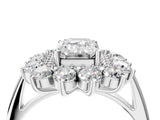 White gold Emerald Cut Halo Cluster Diamond Ring with Pave Band and Four-Prong Setting_23