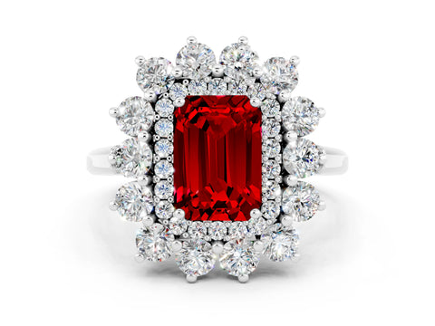White gold Emerald Cut Halo Cluster Diamond Ring with Pave Band and Four-Prong Setting_23