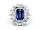 White gold Emerald Cut Halo Cluster Diamond Ring with Pave Band and Four-Prong Setting_24