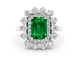 White gold Emerald Cut Halo Cluster Diamond Ring with Pave Band and Four-Prong Setting_24