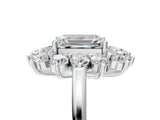 White gold Emerald Cut Halo Cluster Diamond Ring with Pave Band and Four-Prong Setting_24