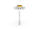 White gold Emerald Cut Halo Cluster Diamond Ring with Pave Band and Four-Prong Setting_25