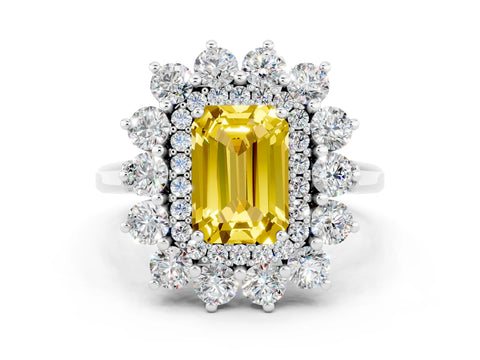 White gold Emerald Cut Halo Cluster Diamond Ring with Pave Band and Four-Prong Setting_25