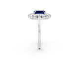 White gold Emerald Cut Halo Cluster Diamond Ring with Pave Band and Four-Prong Setting_26