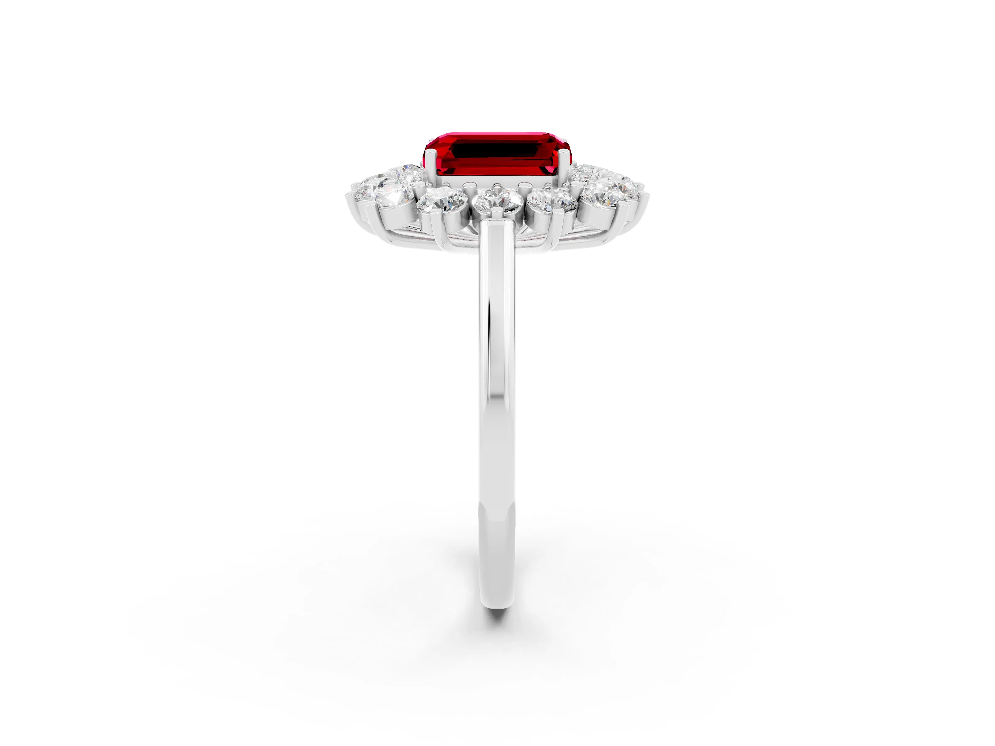 White gold Emerald Cut Halo Cluster Diamond Ring with Pave Band and Four-Prong Setting_26