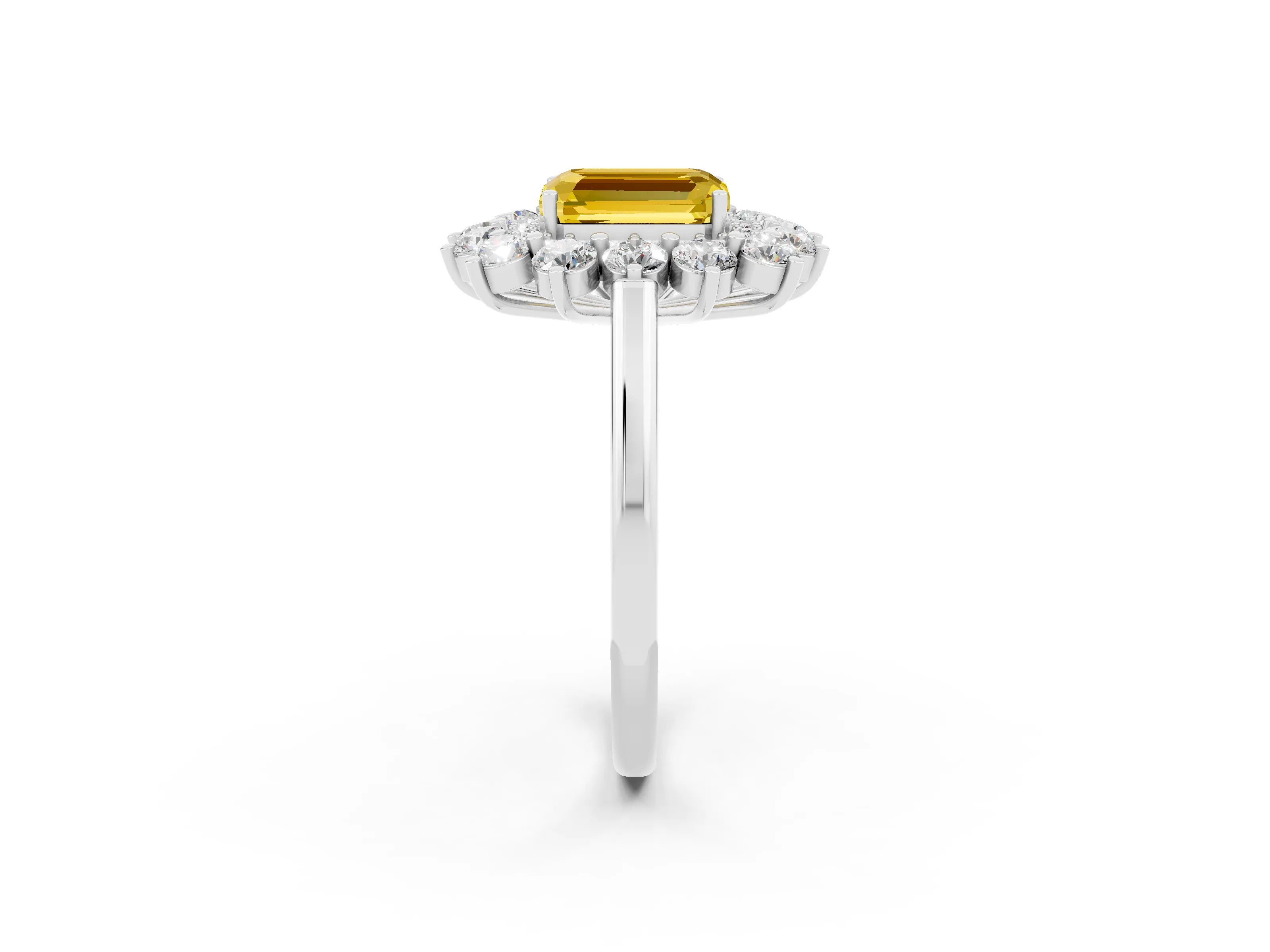 White gold Emerald Cut Halo Cluster Diamond Ring with Pave Band and Four-Prong Setting_26