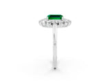 White gold Emerald Cut Halo Cluster Diamond Ring with Pave Band and Four-Prong Setting_26