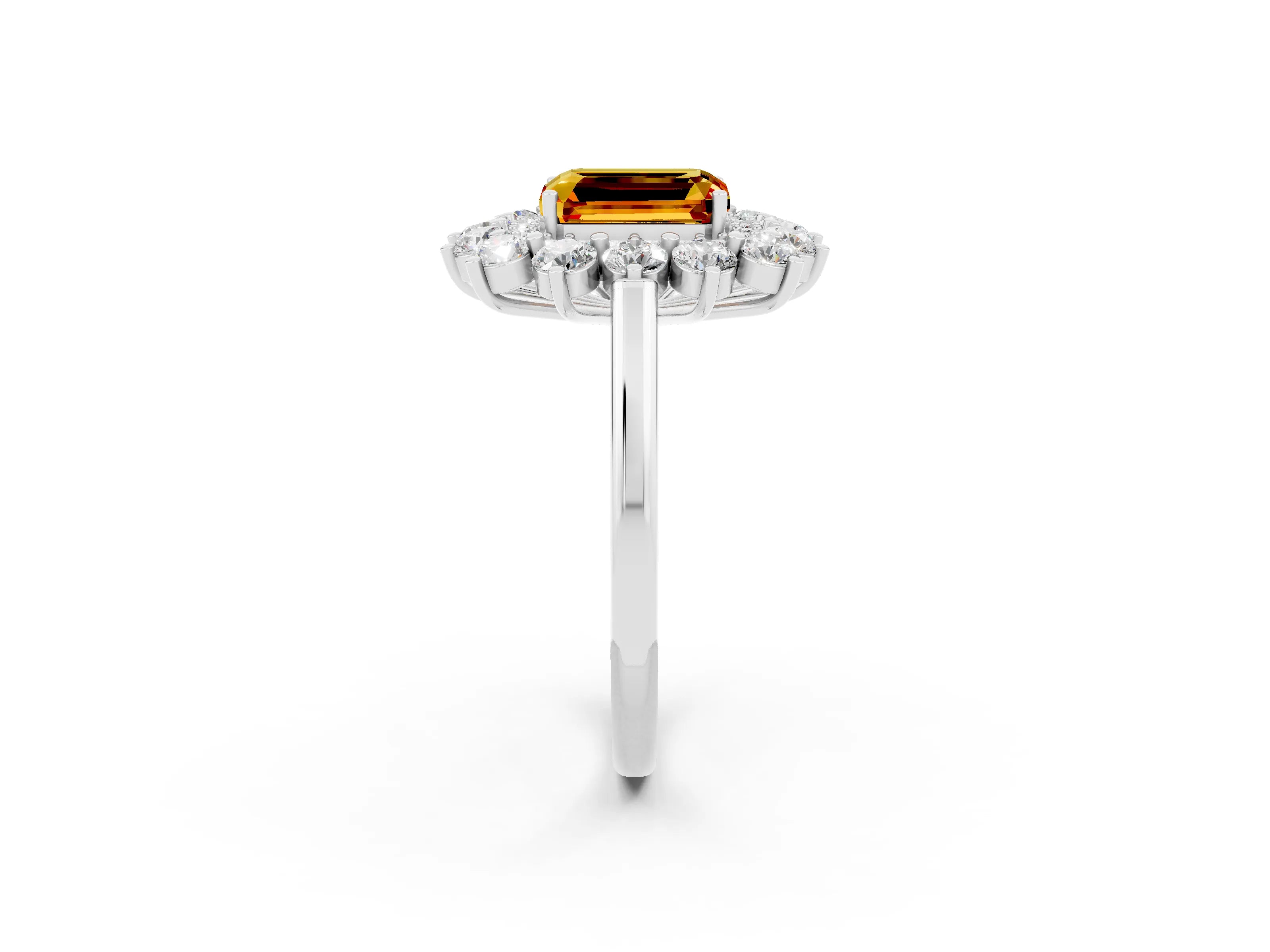 White gold Emerald Cut Halo Cluster Diamond Ring with Pave Band and Four-Prong Setting_26