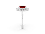 White gold Emerald Cut Halo Cluster Diamond Ring with Pave Band and Four-Prong Setting_26