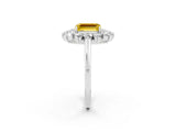 White gold Emerald Cut Halo Cluster Diamond Ring with Pave Band and Four-Prong Setting_27