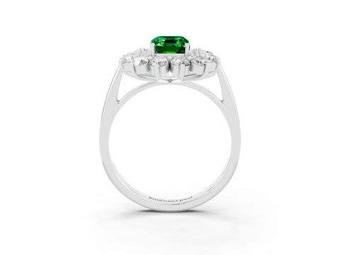 White gold Emerald Cut Halo Cluster Diamond Ring with Pave Band and Four-Prong Setting_27