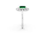 White gold Emerald Cut Halo Cluster Diamond Ring with Pave Band and Four-Prong Setting_27