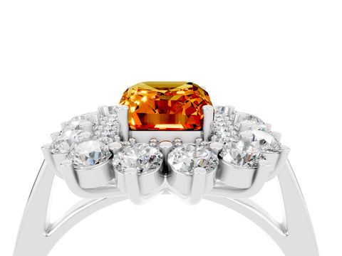 White gold Emerald Cut Halo Cluster Diamond Ring with Pave Band and Four-Prong Setting_28