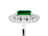 White gold Emerald Cut Halo Cluster Diamond Ring with Pave Band and Four-Prong Setting_29