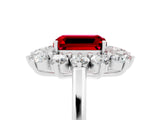 White gold Emerald Cut Halo Cluster Diamond Ring with Pave Band and Four-Prong Setting_29