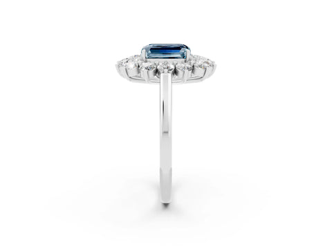 White gold Emerald Cut Halo Cluster Diamond Ring with Pave Band and Four-Prong Setting_2