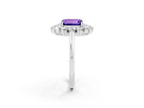 White gold Emerald Cut Halo Cluster Diamond Ring with Pave Band and Four-Prong Setting_2