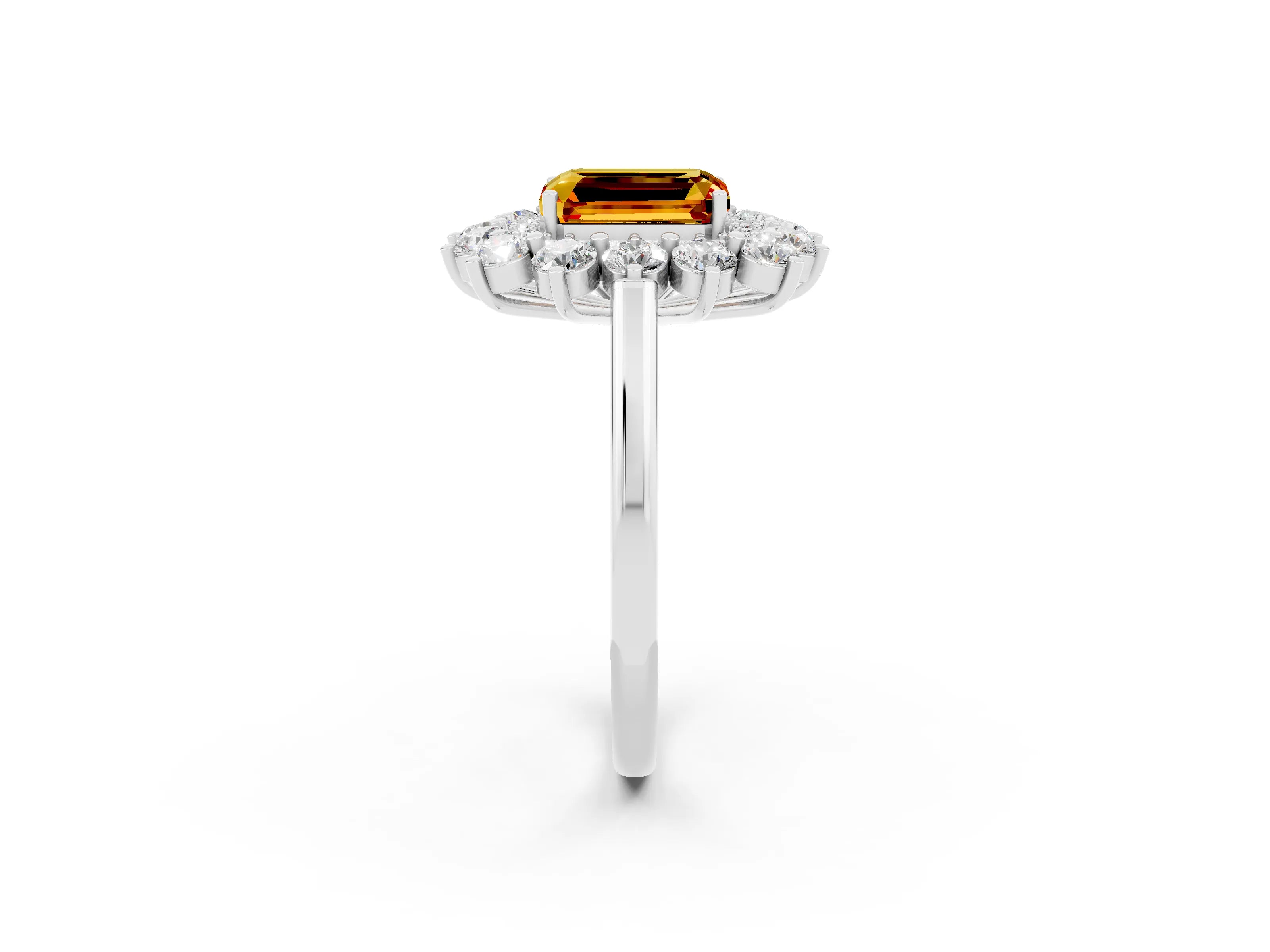 White gold Emerald Cut Halo Cluster Diamond Ring with Pave Band and Four-Prong Setting_2