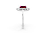 White gold Emerald Cut Halo Cluster Diamond Ring with Pave Band and Four-Prong Setting_2