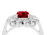 White gold Emerald Cut Halo Cluster Diamond Ring with Pave Band and Four-Prong Setting_30