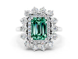 White gold Emerald Cut Halo Cluster Diamond Ring with Pave Band and Four-Prong Setting_30