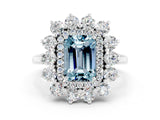 White gold Emerald Cut Halo Cluster Diamond Ring with Pave Band and Four-Prong Setting_30