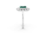 White gold Emerald Cut Halo Cluster Diamond Ring with Pave Band and Four-Prong Setting_32