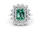 White gold Emerald Cut Halo Cluster Diamond Ring with Pave Band and Four-Prong Setting_33