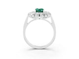 White gold Emerald Cut Halo Cluster Diamond Ring with Pave Band and Four-Prong Setting_33
