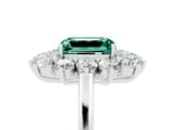White gold Emerald Cut Halo Cluster Diamond Ring with Pave Band and Four-Prong Setting_34