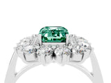 White gold Emerald Cut Halo Cluster Diamond Ring with Pave Band and Four-Prong Setting_34