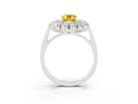 White gold Emerald Cut Halo Cluster Diamond Ring with Pave Band and Four-Prong Setting_3