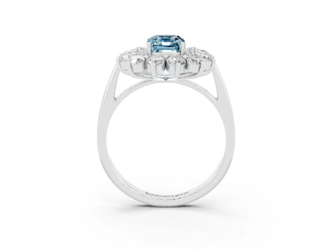 White gold Emerald Cut Halo Cluster Diamond Ring with Pave Band and Four-Prong Setting_3