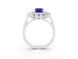 White gold Emerald Cut Halo Cluster Diamond Ring with Pave Band and Four-Prong Setting_3