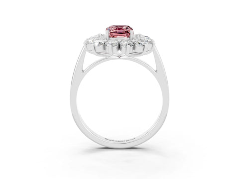 White gold Emerald Cut Halo Cluster Diamond Ring with Pave Band and Four-Prong Setting_3