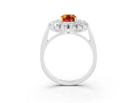 White gold Emerald Cut Halo Cluster Diamond Ring with Pave Band and Four-Prong Setting_3